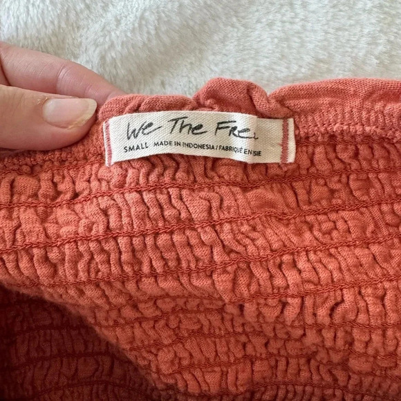 Free People Babe Rust Orange Smocked Tube Top with Button Detail size small - Picture 7 of 9